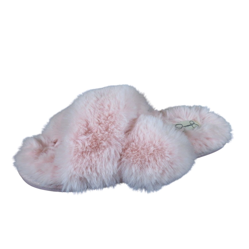 Jessica Simpson Cross Band Women Slippers Size 7-8 Loungewear Pink Faux Fur